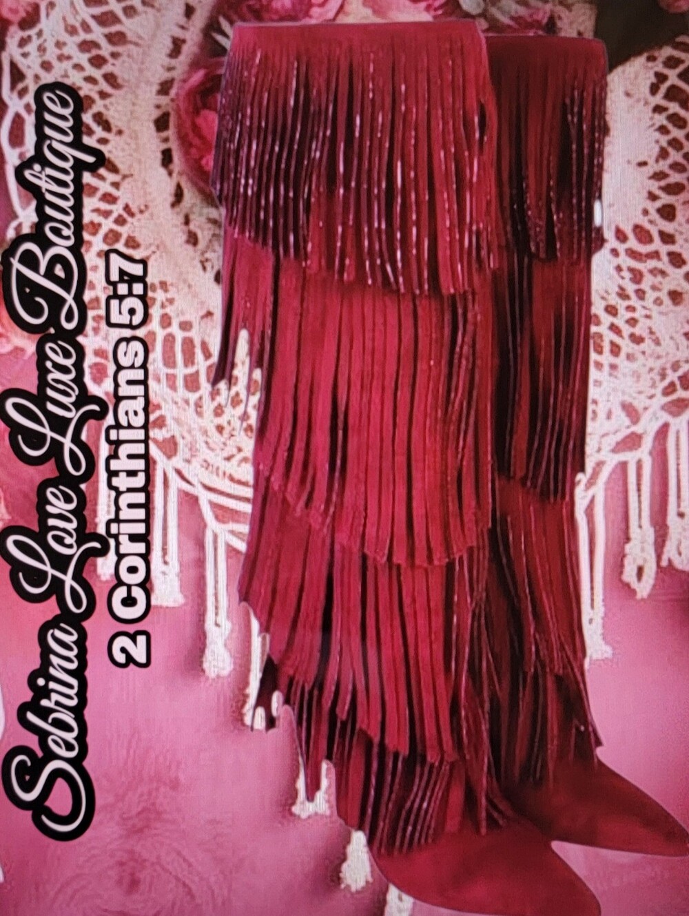 Boho Festival Merlot Fringe Knee-High Boots in